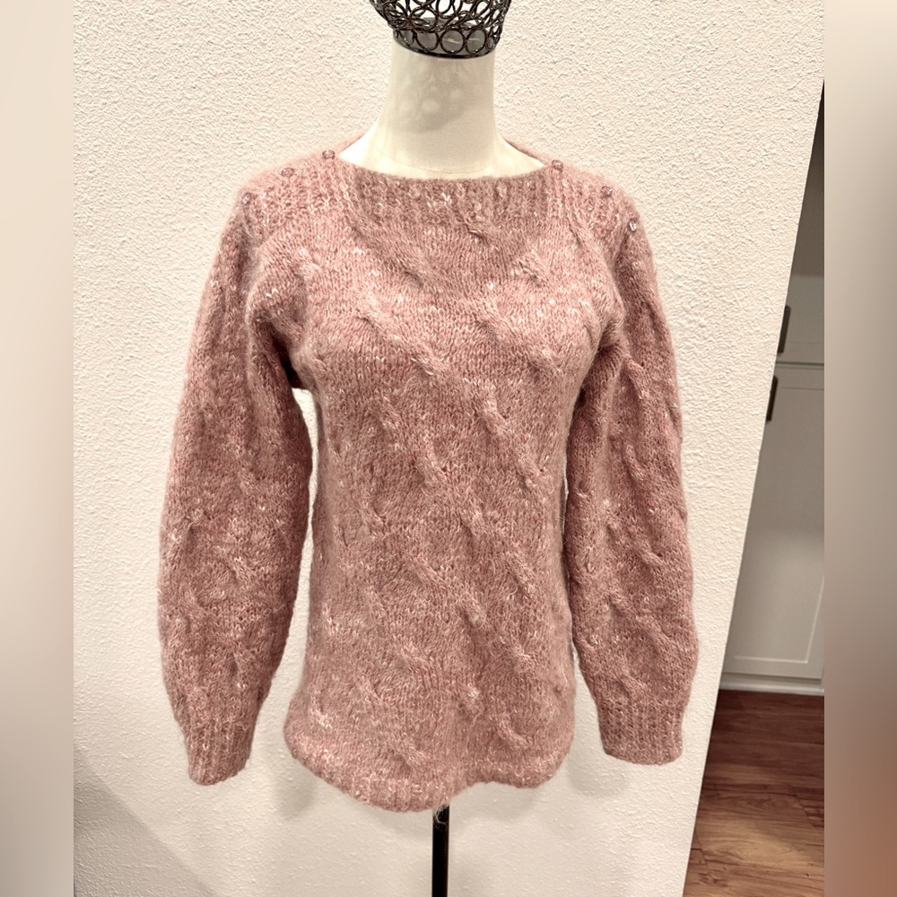 Vintage Women’s Large Pink Jackie O Style Sweater Pink Accent Buttons